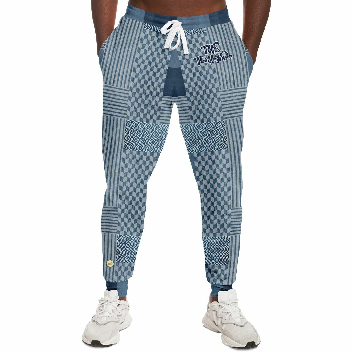 Denim Railroad Patchwork Print Eco-Poly Unisex Joggers