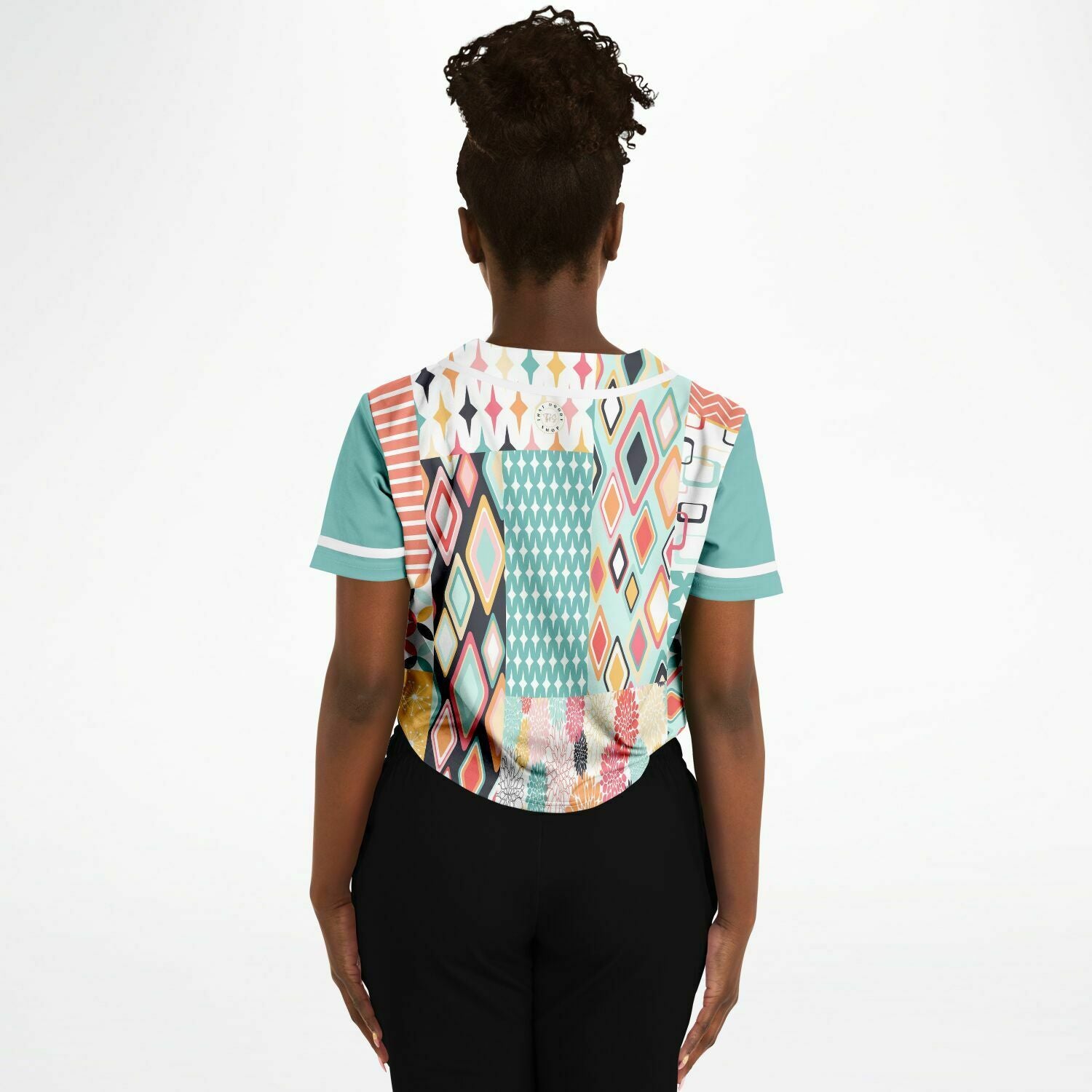 Old Miami Geo Patchwork Cropped Button Front Eco-Poly Jersey