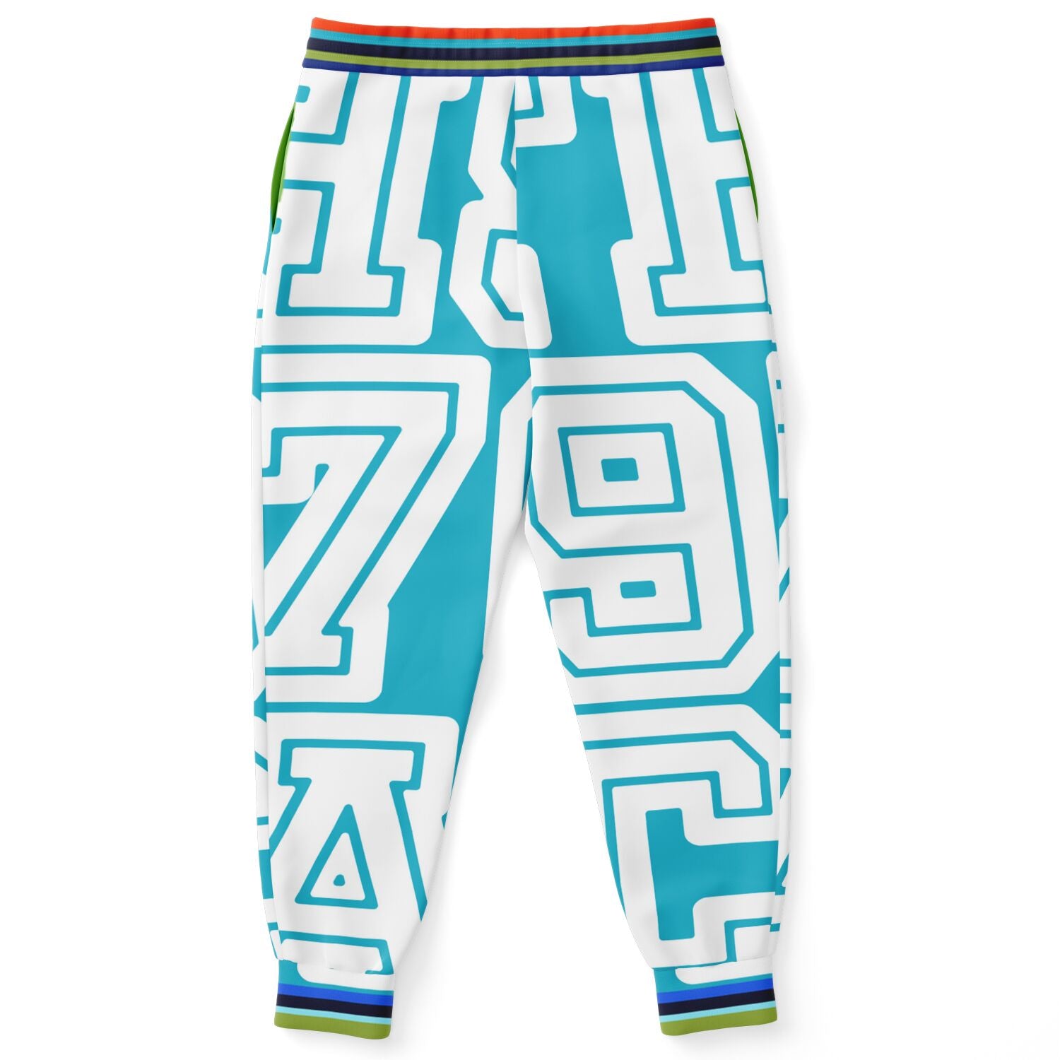 Monograma THS 1976 CA en joggers unisex de poliéster ecológico azul bahameño