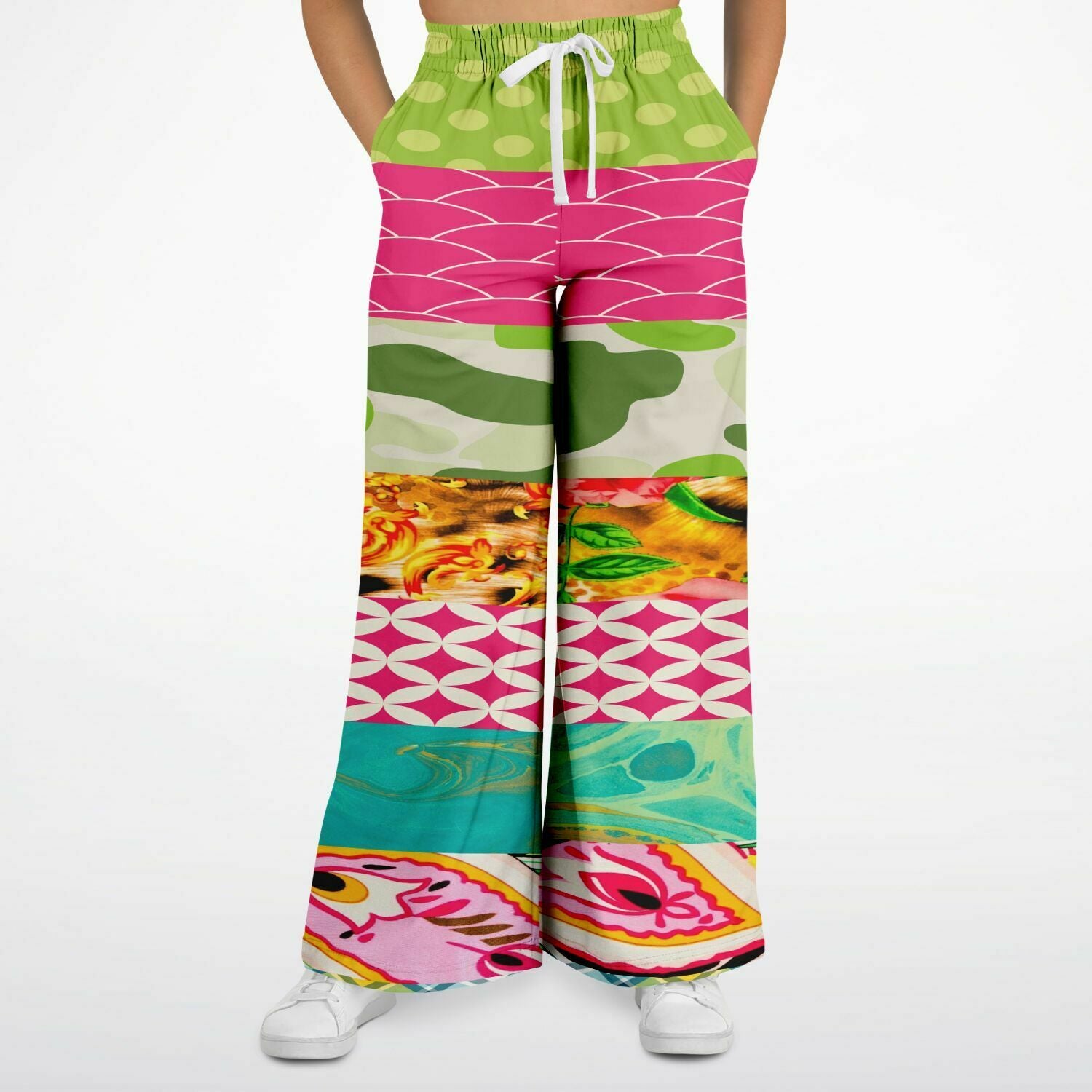 Pink Cerise Cheetah Floral Plaid Eco-Poly Wide Leg Pants