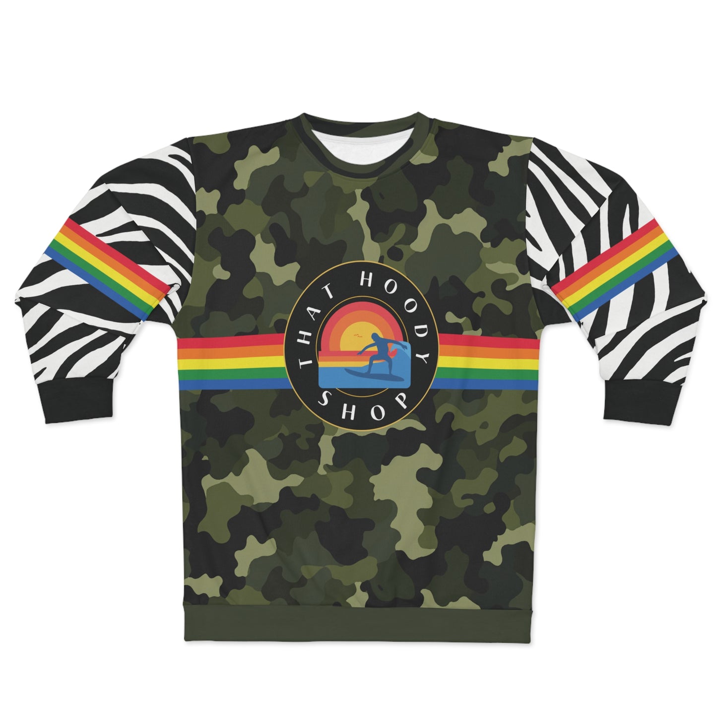Green Camo Rainbow Stripe Sunset Surfer Unisex Sweatshirt