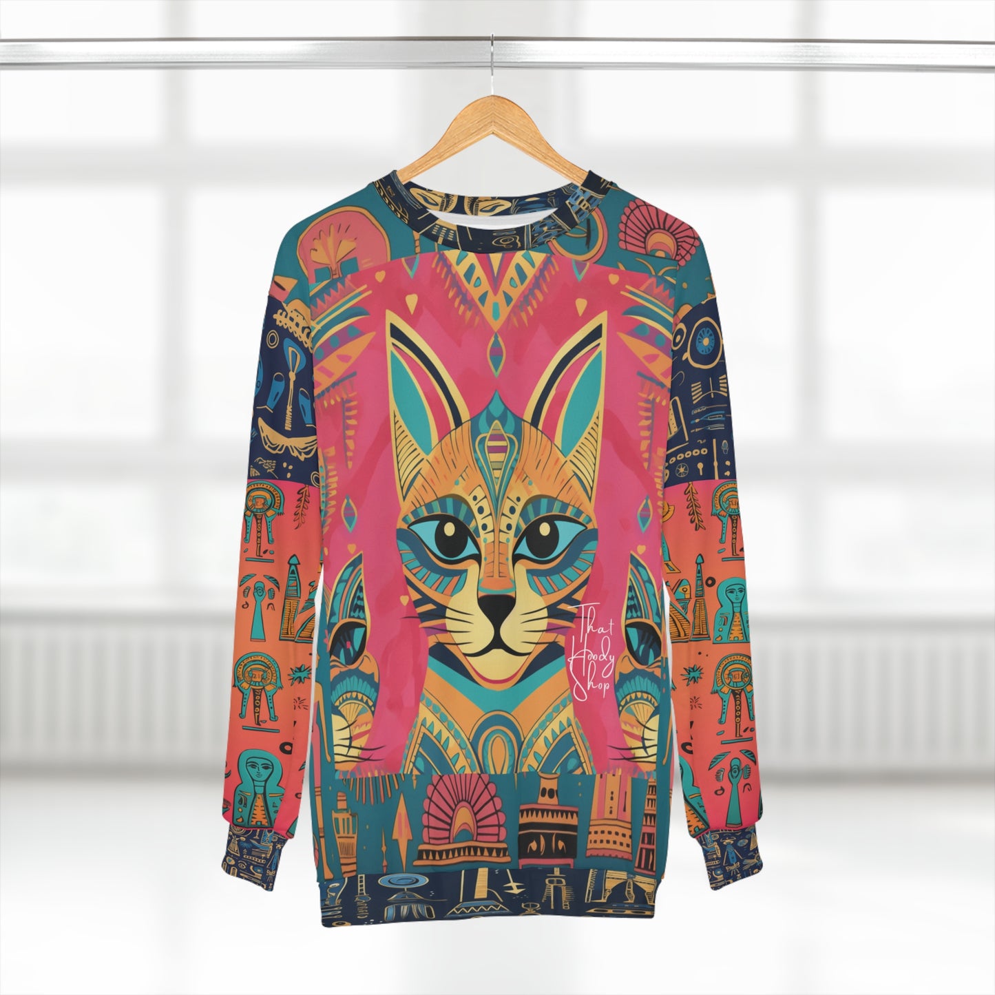 Powder Puff Pink Bastet Cat Egyptian Print Unisex Sweatshirt