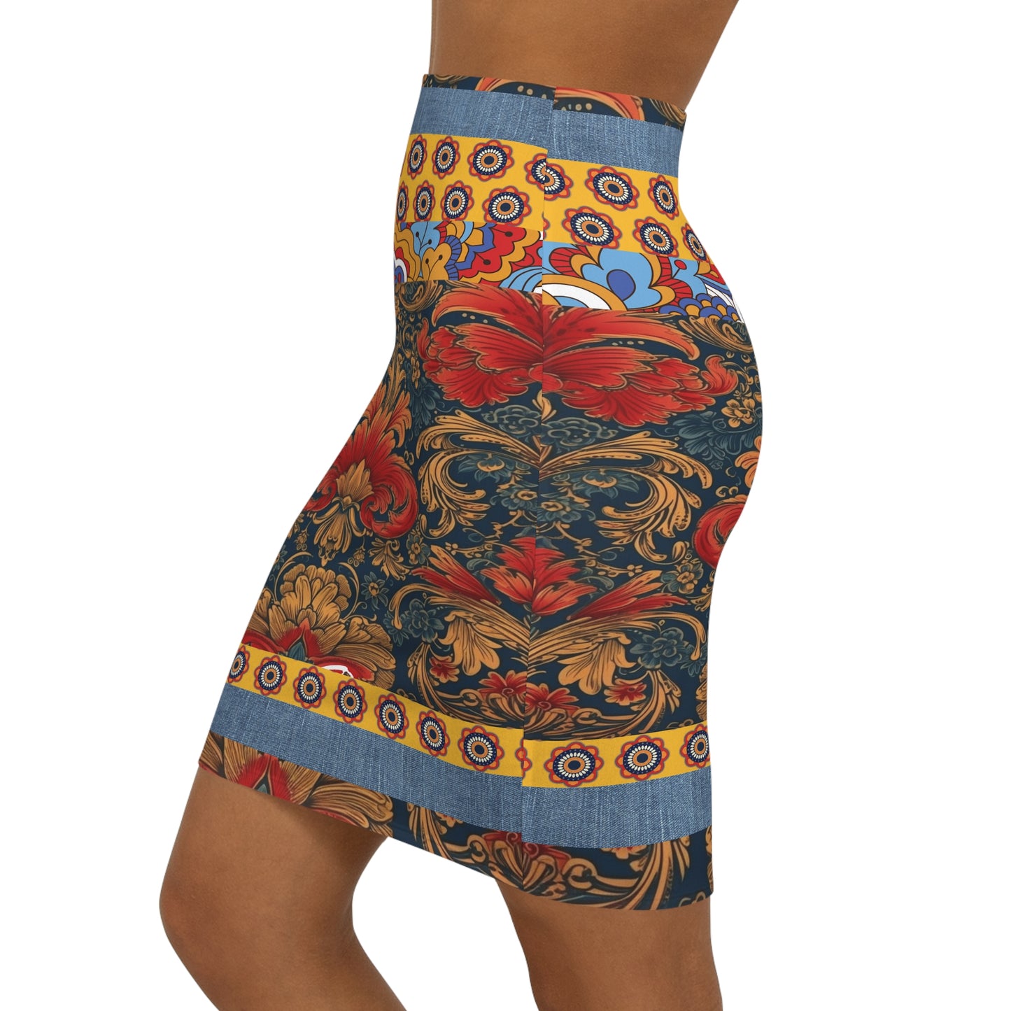 Black Mary Admiral Paisley Denim Mini Skirt