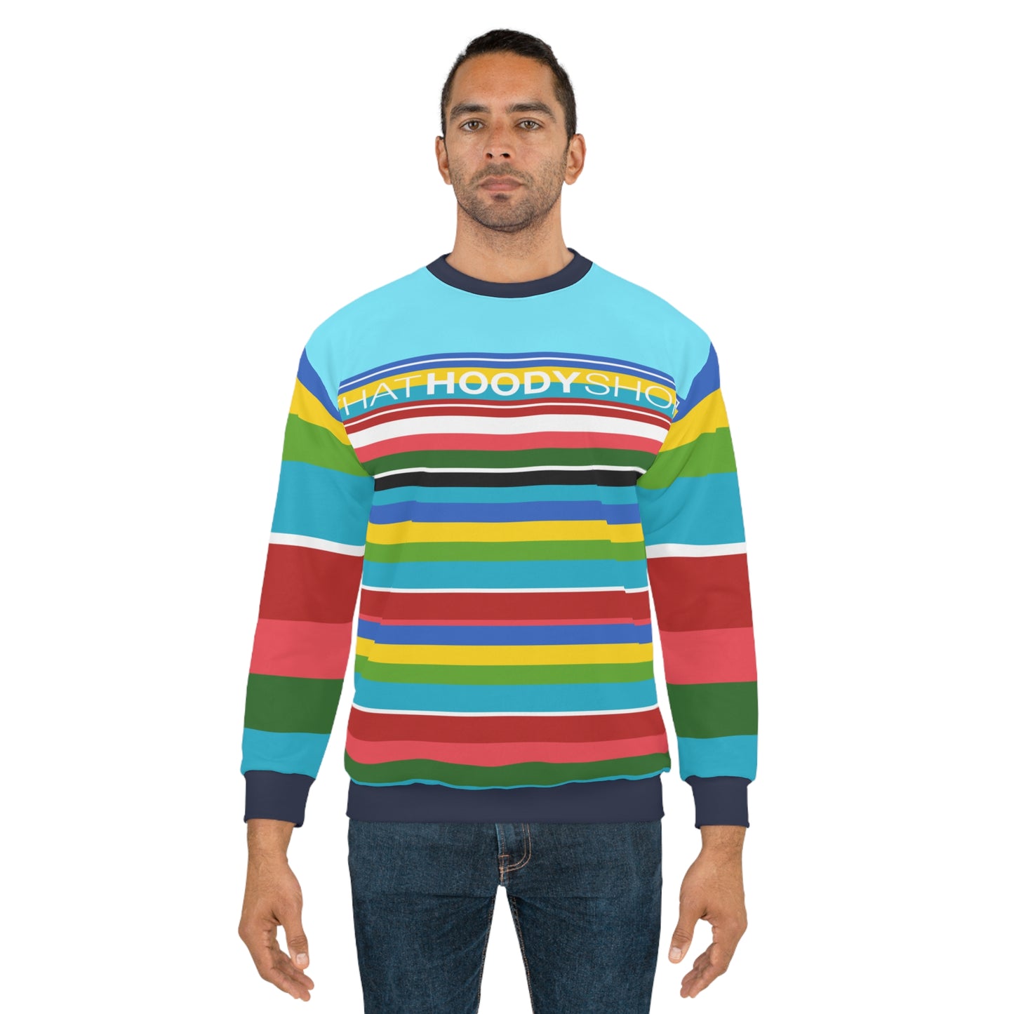 Larimar Seaside Rainbow Rugby Stripe Unisex Sweatshirt