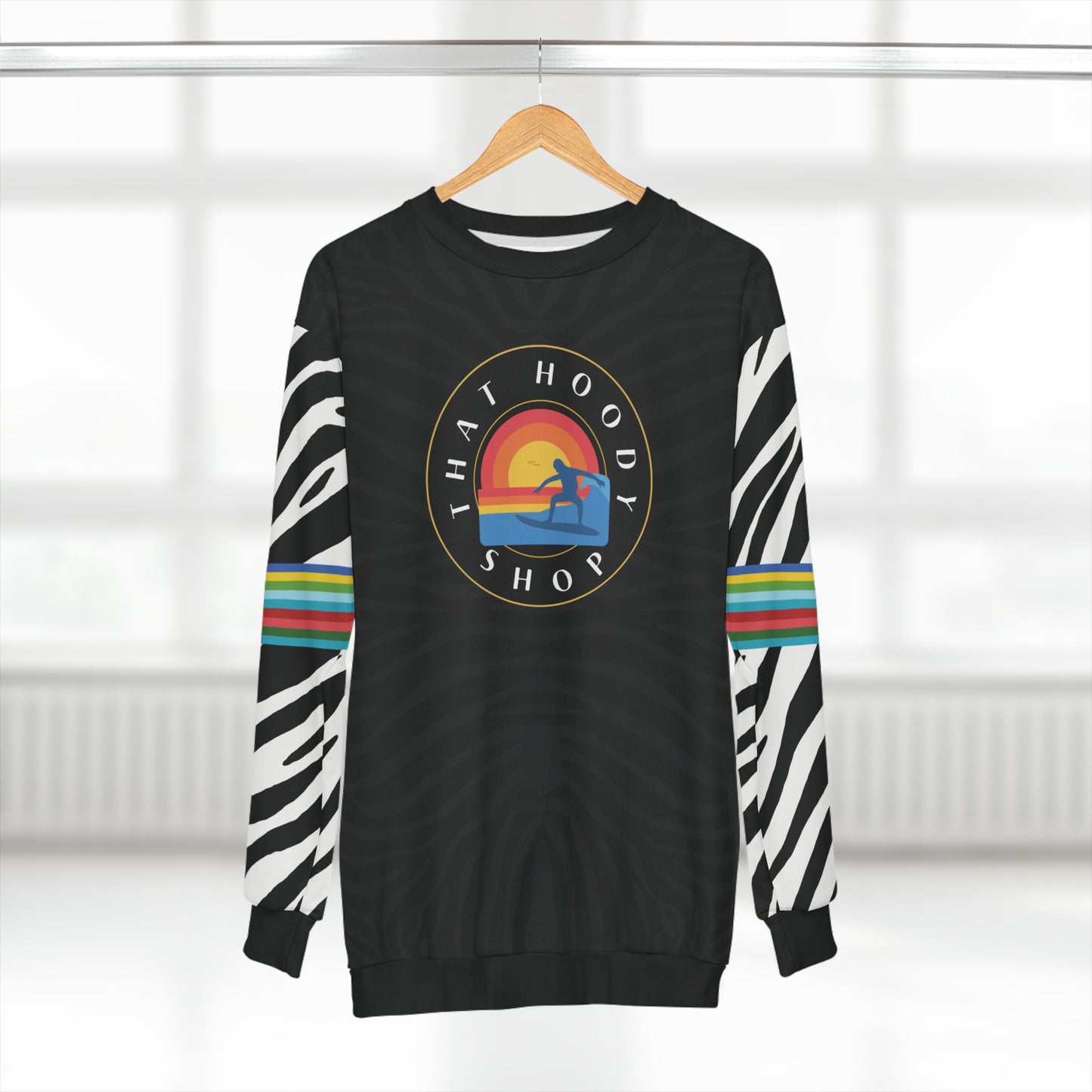 Black Zebra Rainbow Sunset Surfer Unisex Sweatshirt