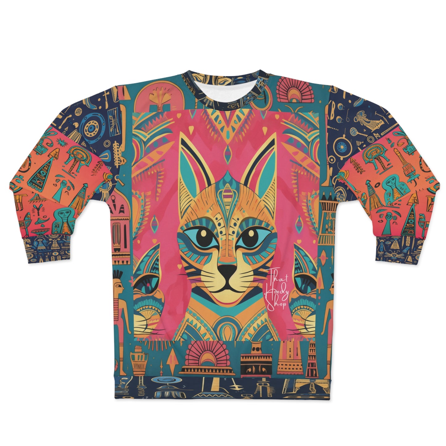 Powder Puff Pink Bastet Cat Egyptian Print Unisex Sweatshirt