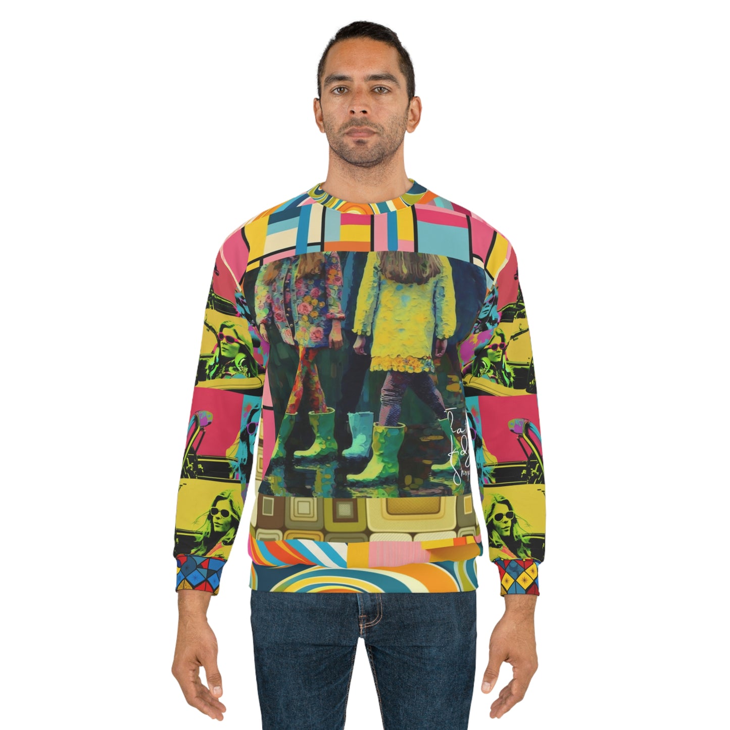 Spring Rain Retro Hippie Colorblock Unisex Sweatshirt