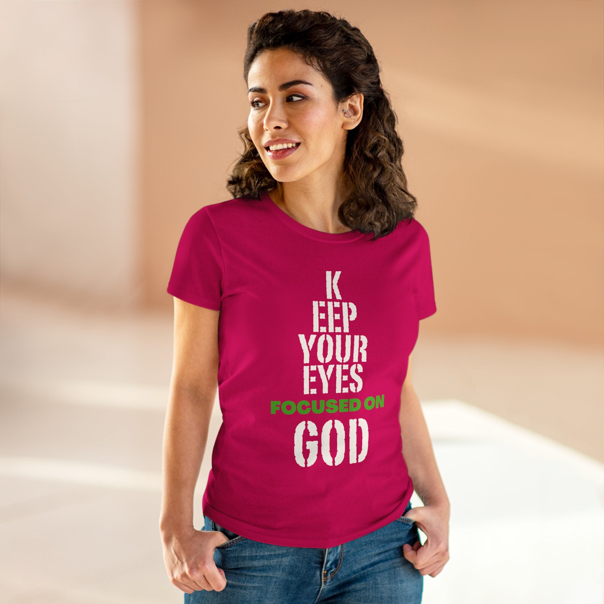 Keep Your Eyes Focused on God Midweight Cotton Tee - Faith Based Tee