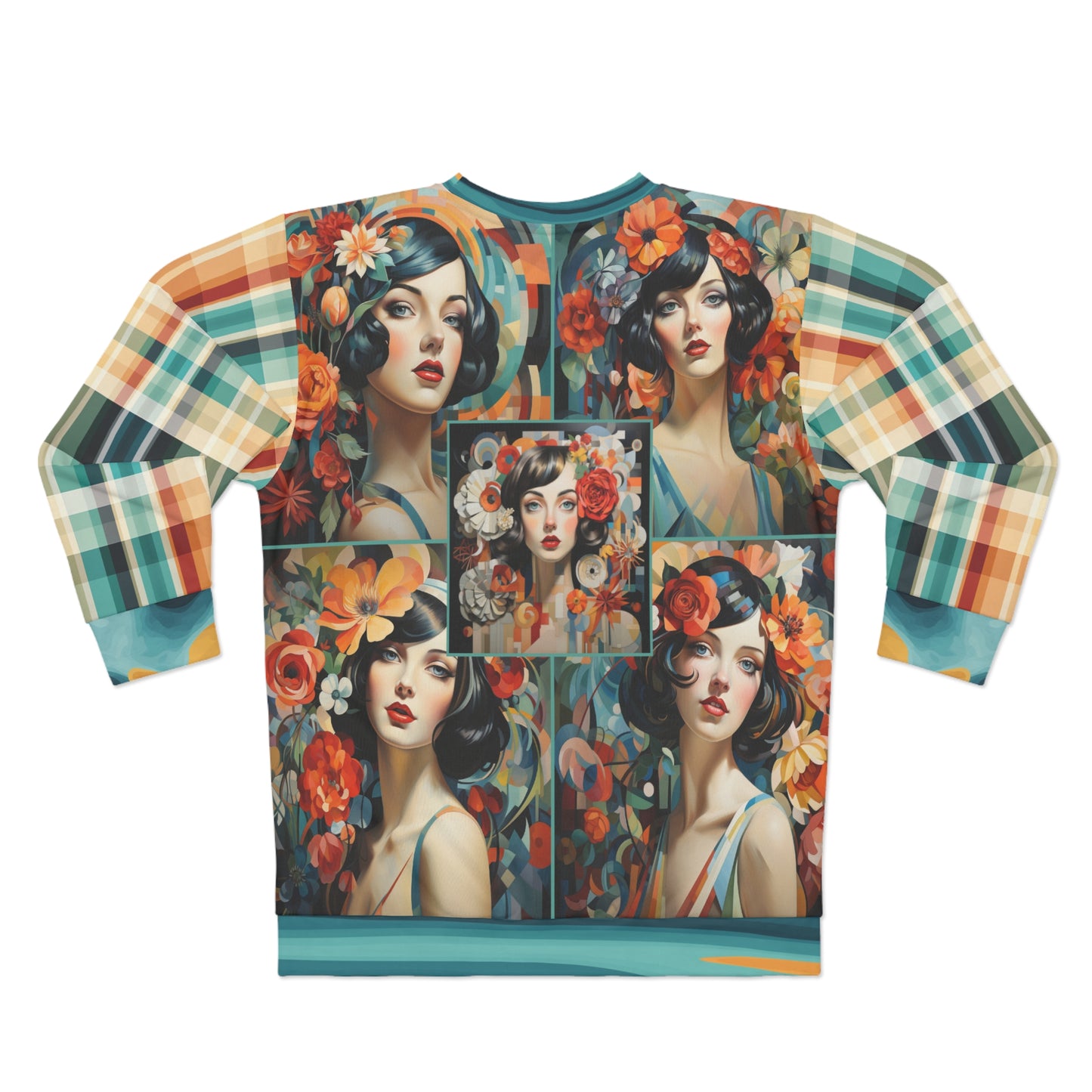 Sweet Clementine Faces Floral Plaid Patchwork Unisex Sweatshirt