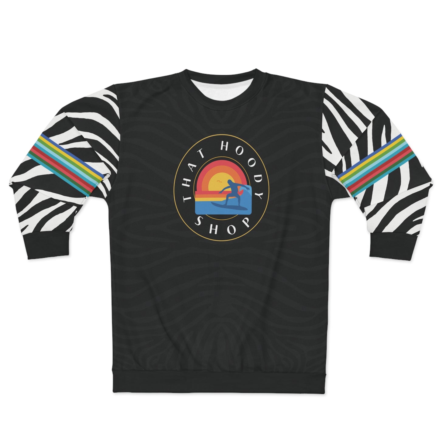 Black Zebra Rainbow Sunset Surfer Unisex Sweatshirt
