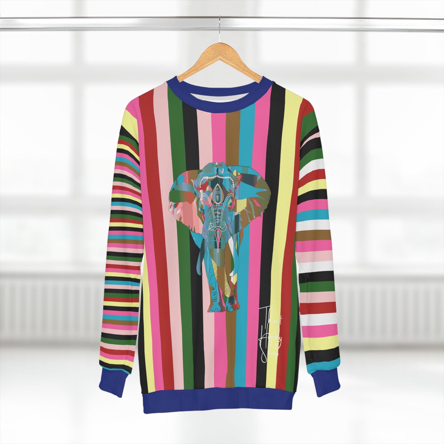 Rainbow Elephant Rugby Stripe Unisex Sweatshirt