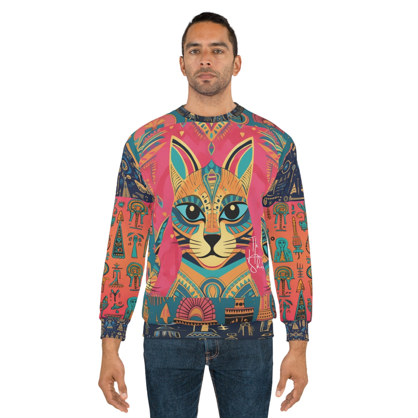 Powder Puff Pink Bastet Cat Egyptian Print Unisex Sweatshirt