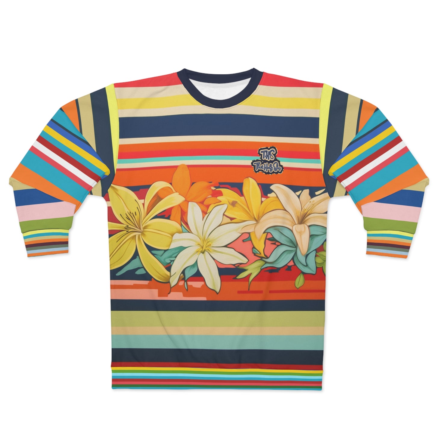 Retro Hawaiian Plumeria Rugby Stripe Unisex Sweatshirt