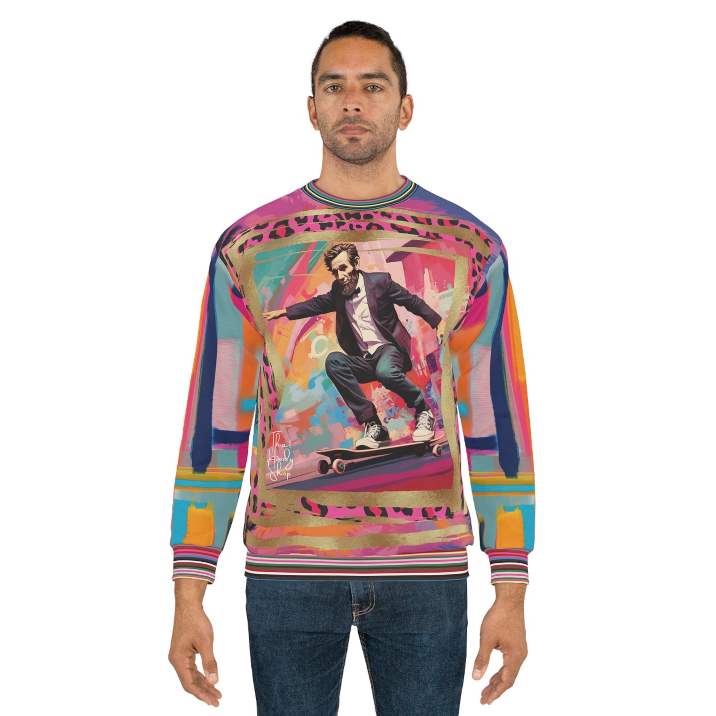 Abe Lincoln Landshark Animal Print Colorblock Unisex Sweatshirt