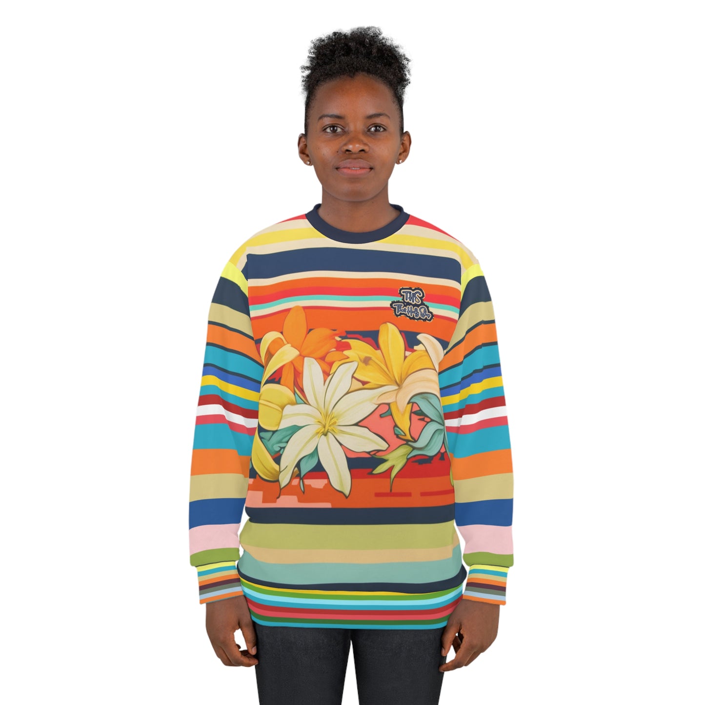 Retro Hawaiian Plumeria Rugby Stripe Unisex Sweatshirt