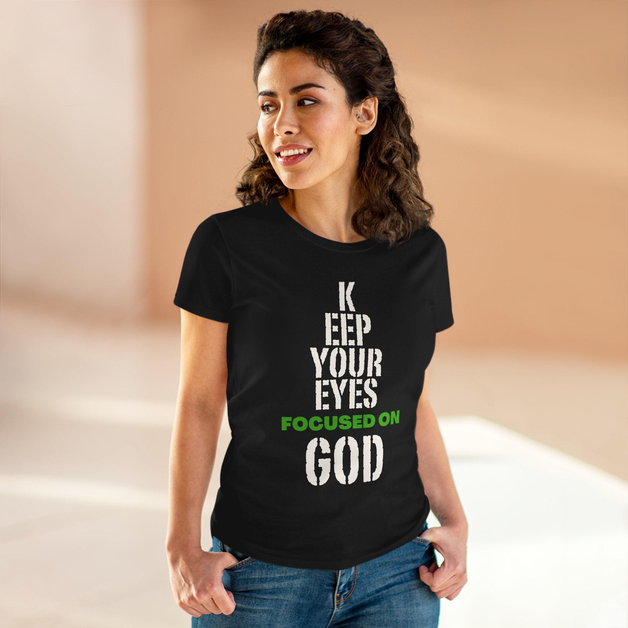 Keep Your Eyes Focused on God Midweight Cotton Tee - Faith Based Tee