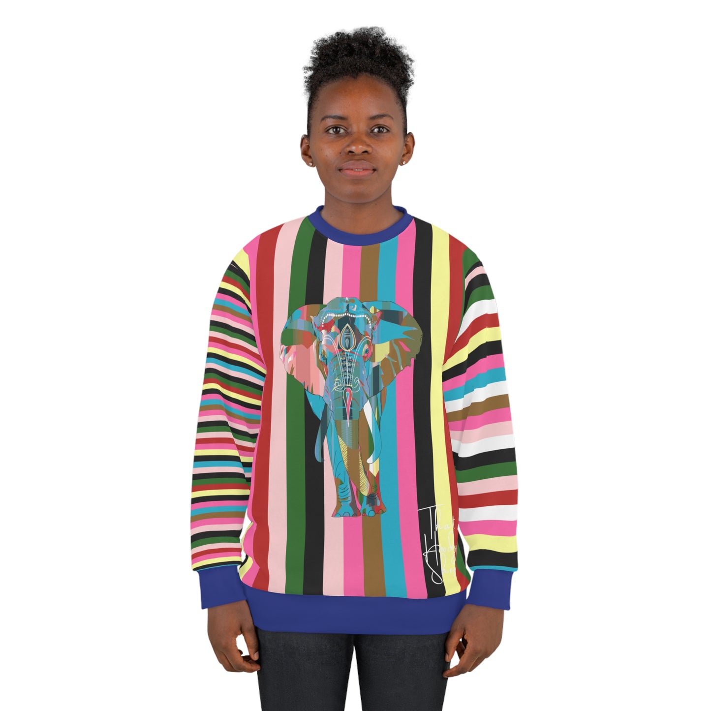 Rainbow Elephant Rugby Stripe Unisex Sweatshirt