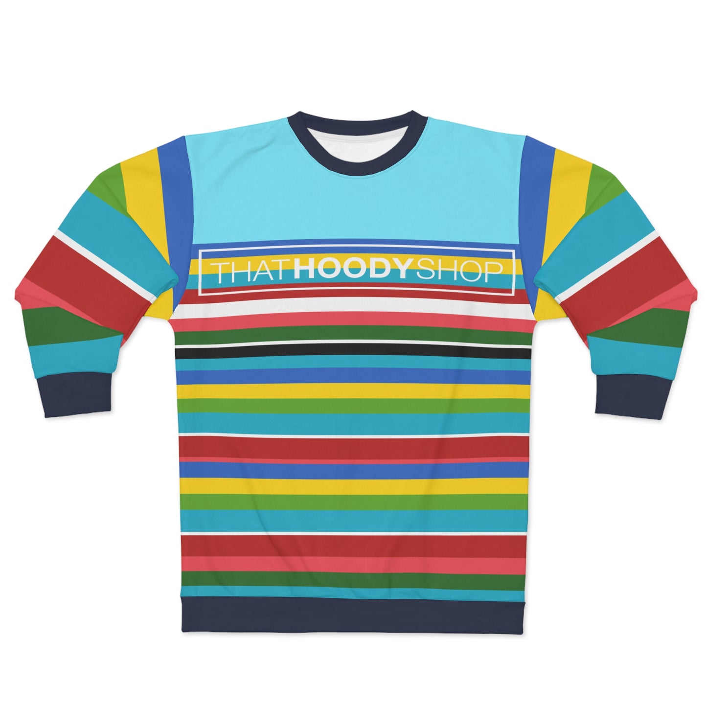Larimar Seaside Rainbow Rugby Stripe Unisex Sweatshirt