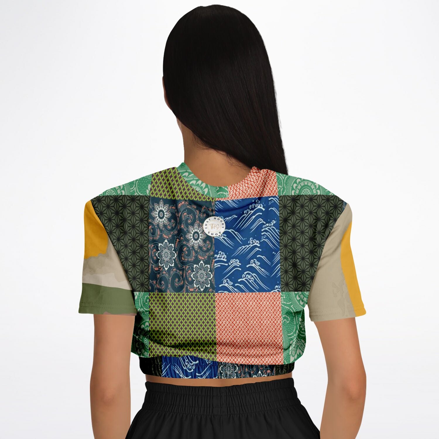 Razzamatazz Vintage Patchwork Eco-Poly Short Sleeve Cropped Pullover