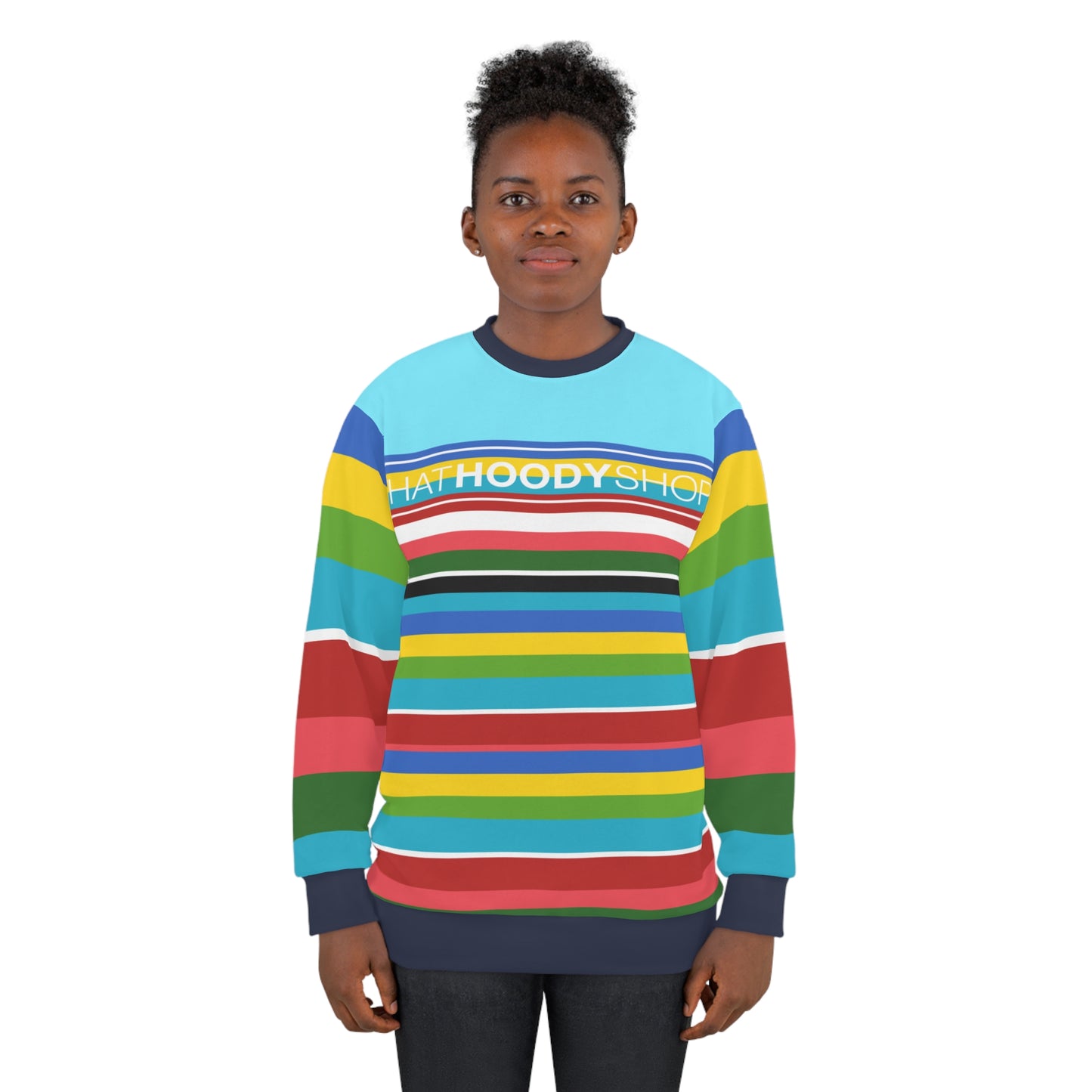 Larimar Seaside Rainbow Rugby Stripe Unisex Sweatshirt