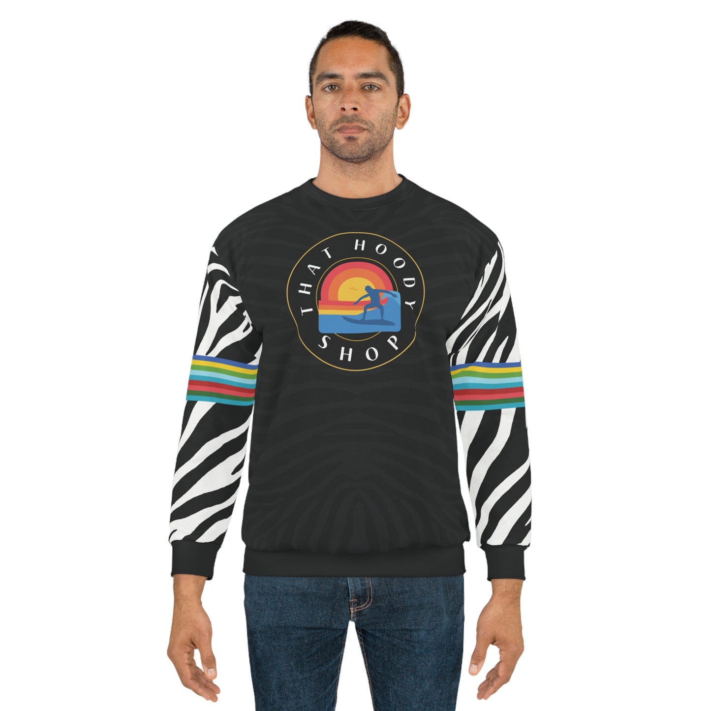 Black Zebra Rainbow Sunset Surfer Unisex Sweatshirt