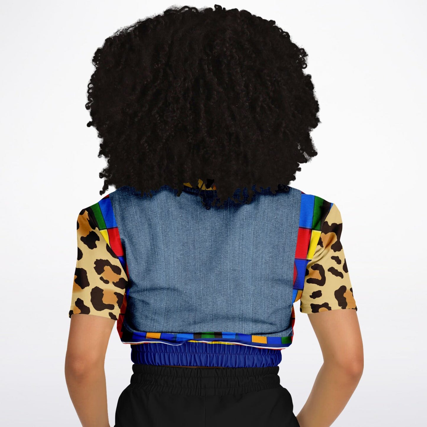 Picasso Primary Geometric Leopard Eco-Poly Short Sleeve Cropped Sweater