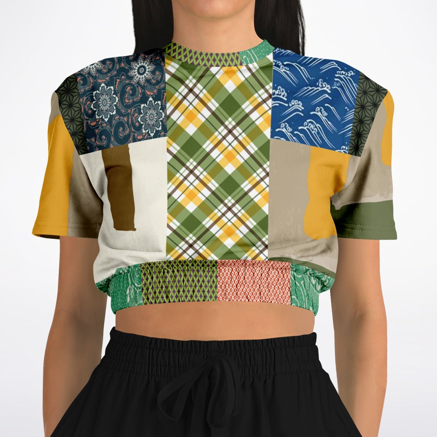 Razzamatazz Vintage Patchwork Eco-Poly Short Sleeve Cropped Pullover