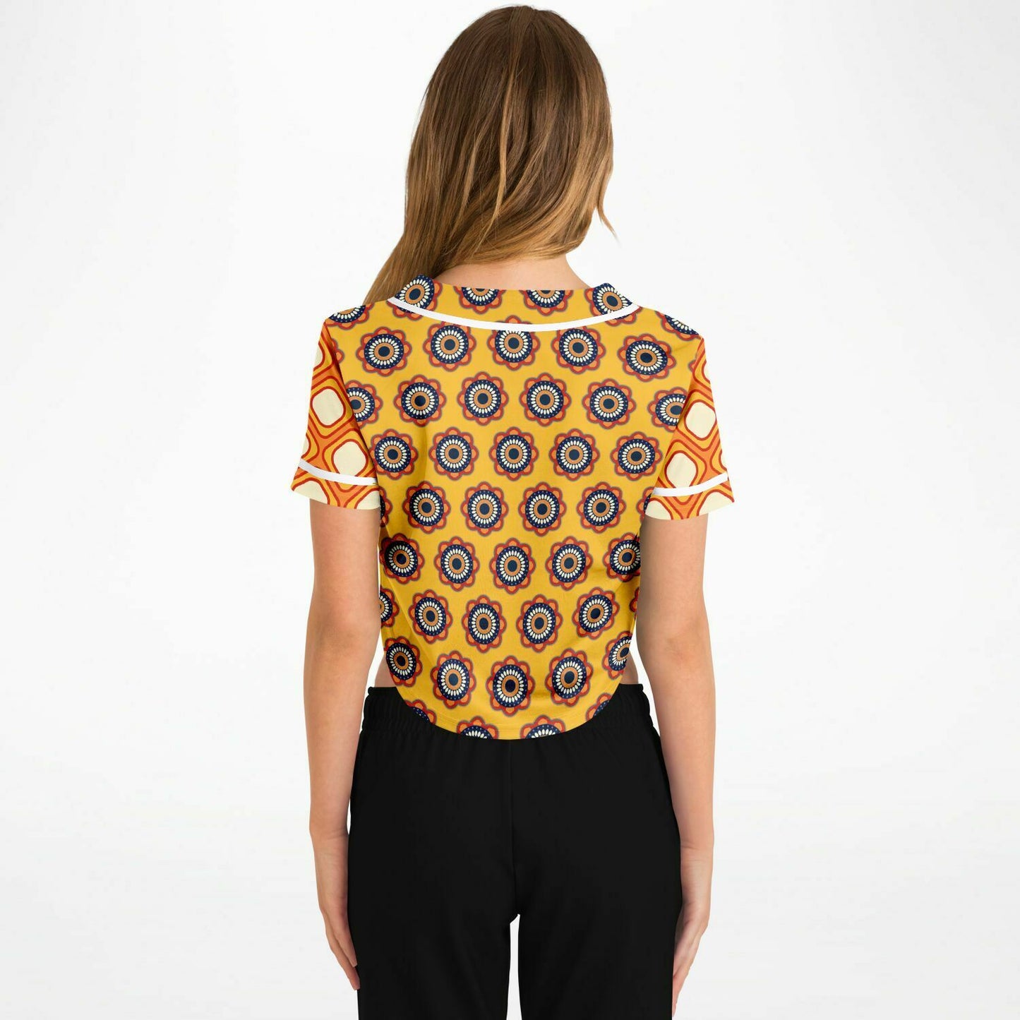 Gypsy Harvest Patchwork Eco-Poly Cropped Button Front Jersey