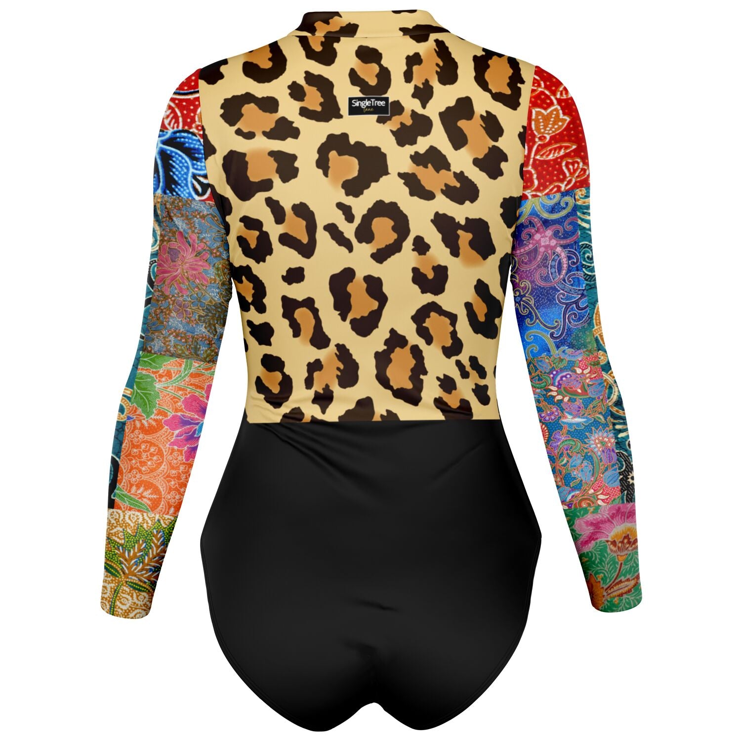 Sweet Clementine Leopard Batik Patchwork Long Sleeve Bodysuit