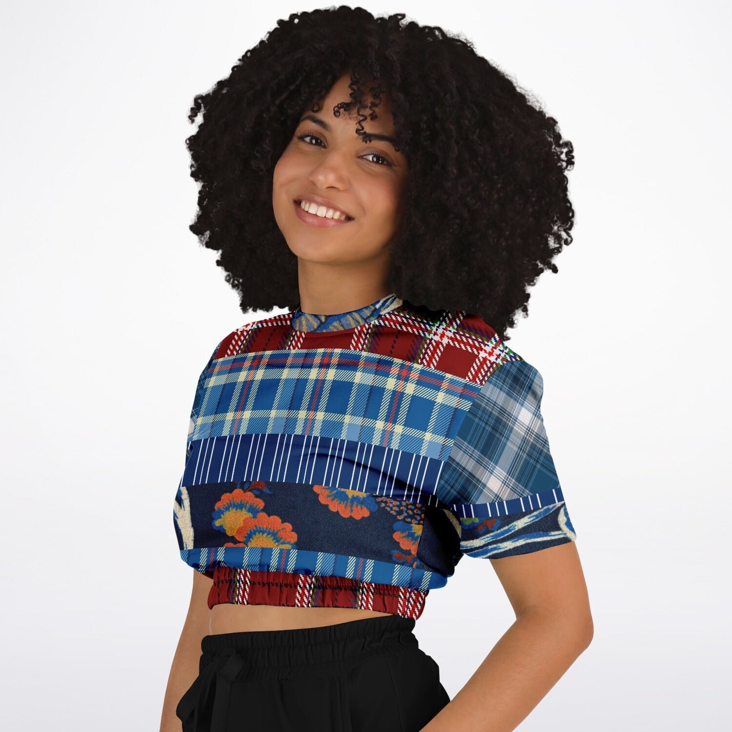 Andromeda Blue Plaid Cropped Sweater Pullover