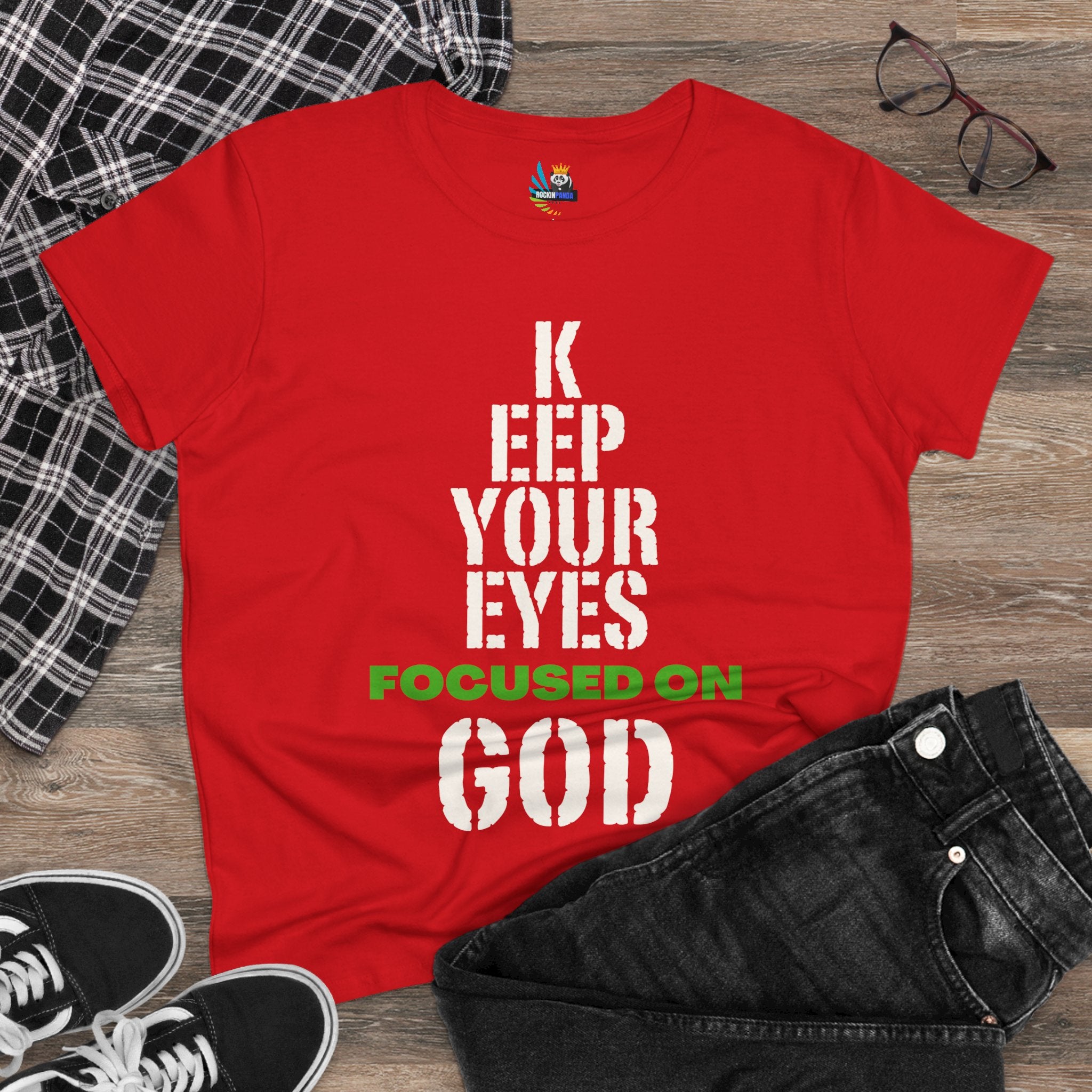 Keep Your Eyes Focused on God Midweight Cotton Tee - Faith Based Tee