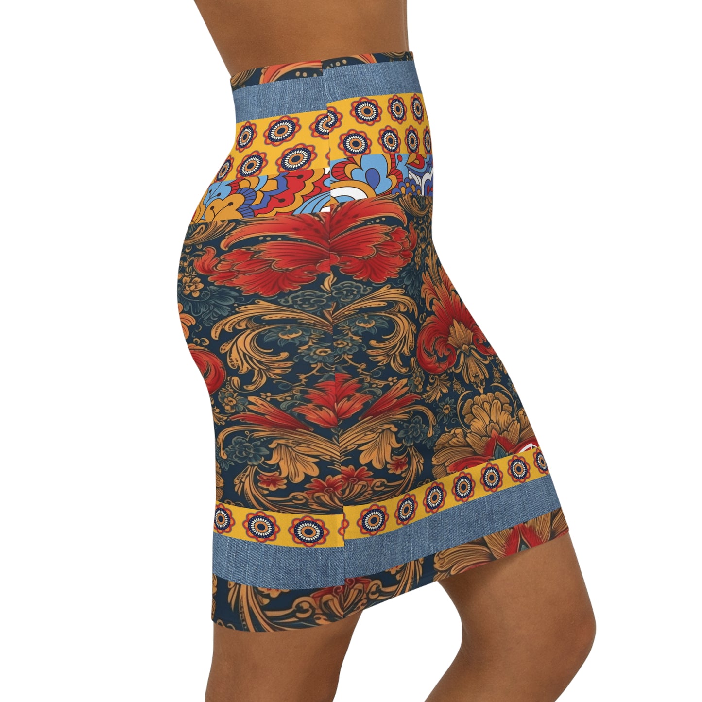 Black Mary Admiral Paisley Denim Mini Skirt