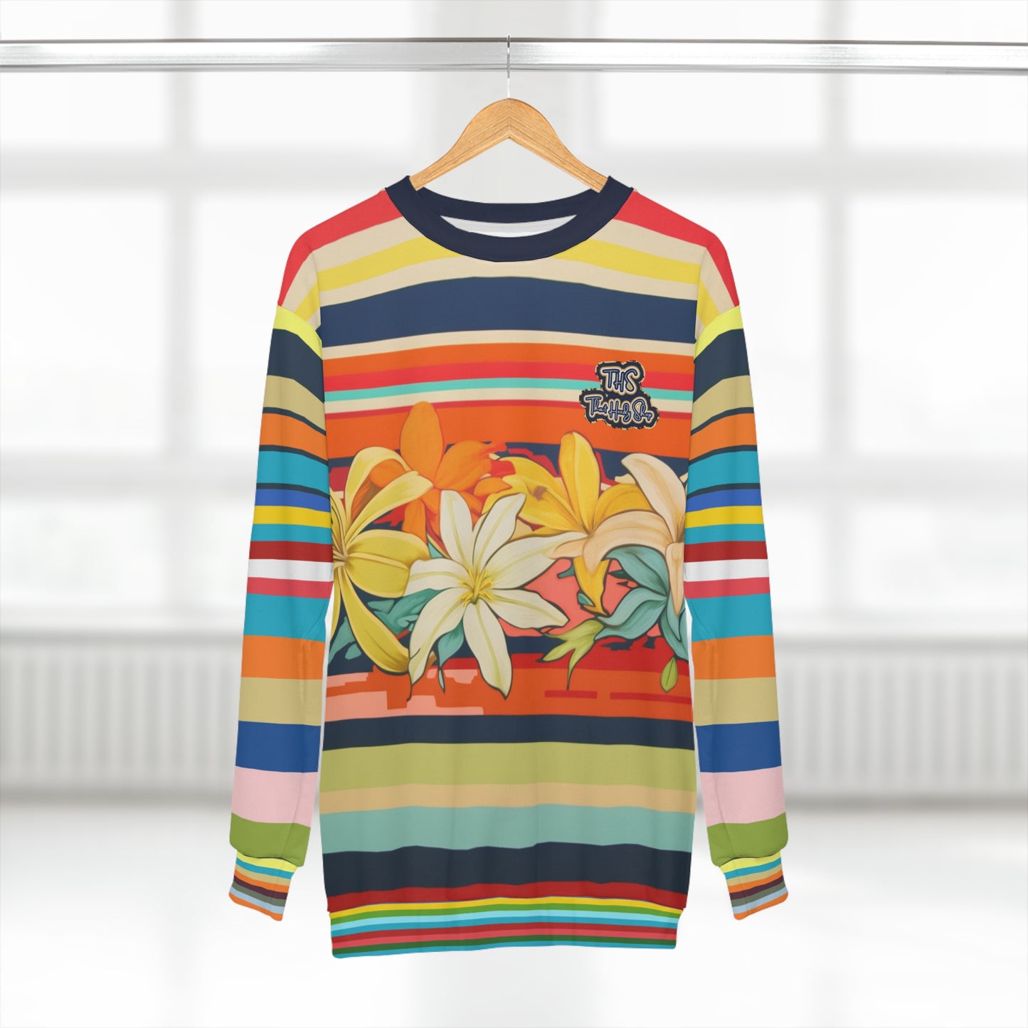 Retro Hawaiian Plumeria Rugby Stripe Unisex Sweatshirt