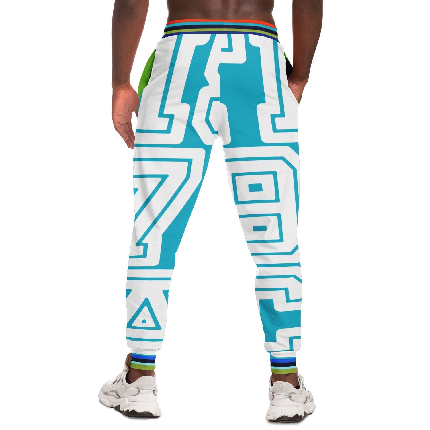 Monograma THS 1976 CA en joggers unisex de poliéster ecológico azul bahameño