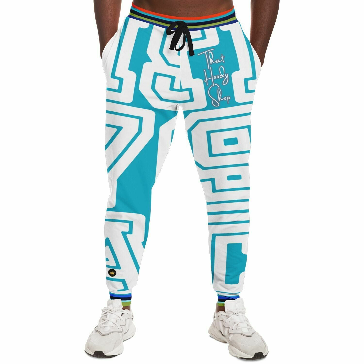 Monograma THS 1976 CA en joggers unisex de poliéster ecológico azul bahameño