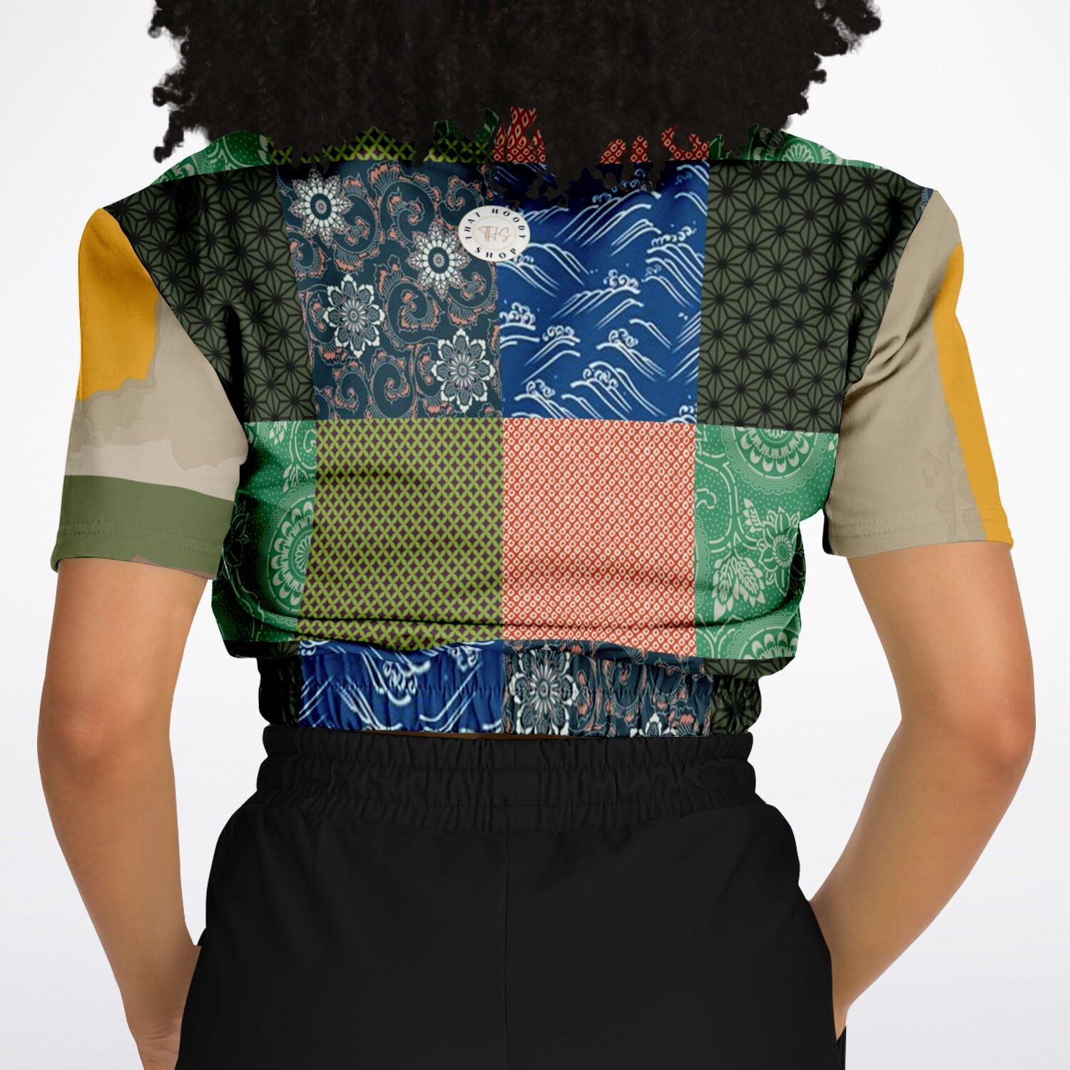 Razzamatazz Vintage Patchwork Eco-Poly Short Sleeve Cropped Pullover