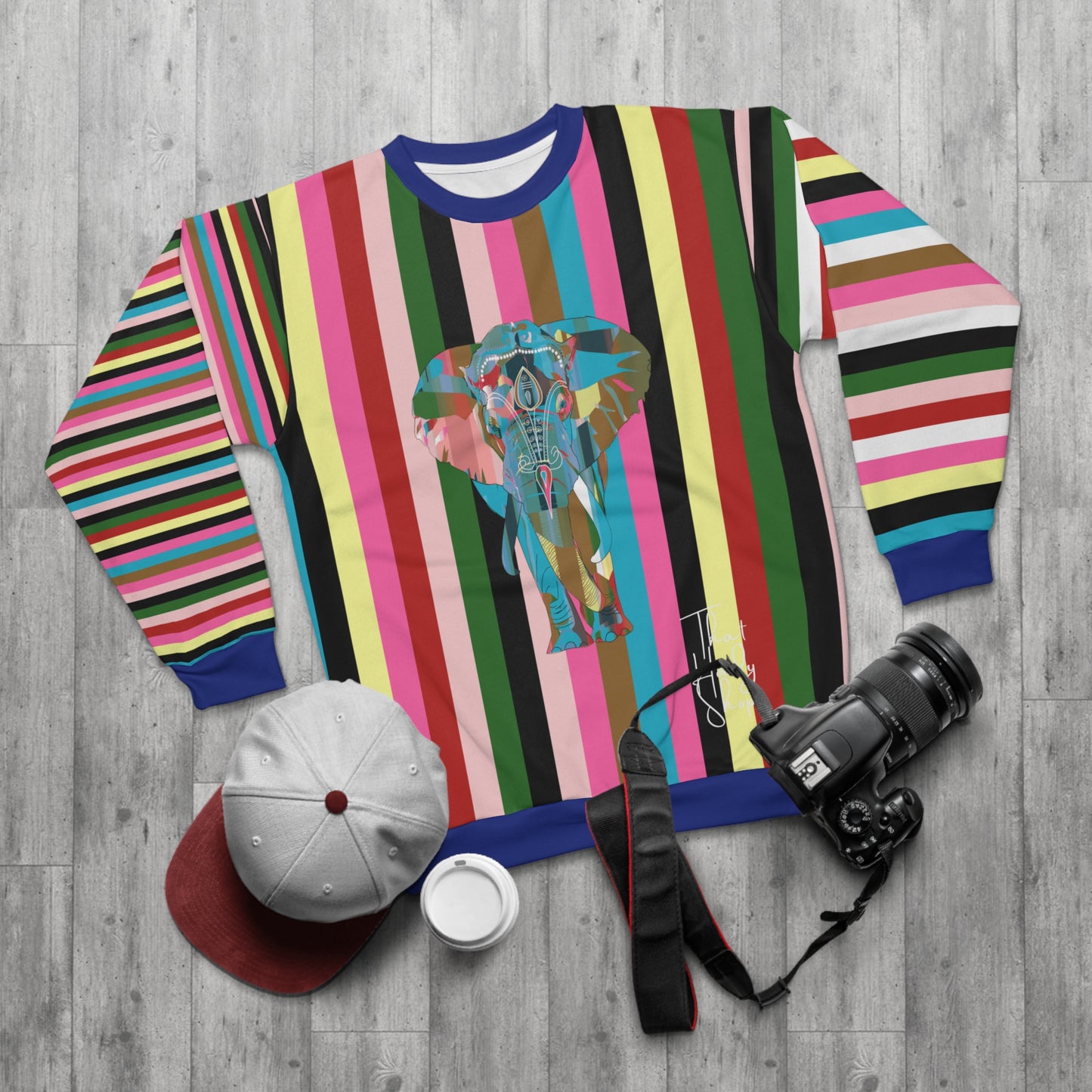 Rainbow Elephant Rugby Stripe Unisex Sweatshirt