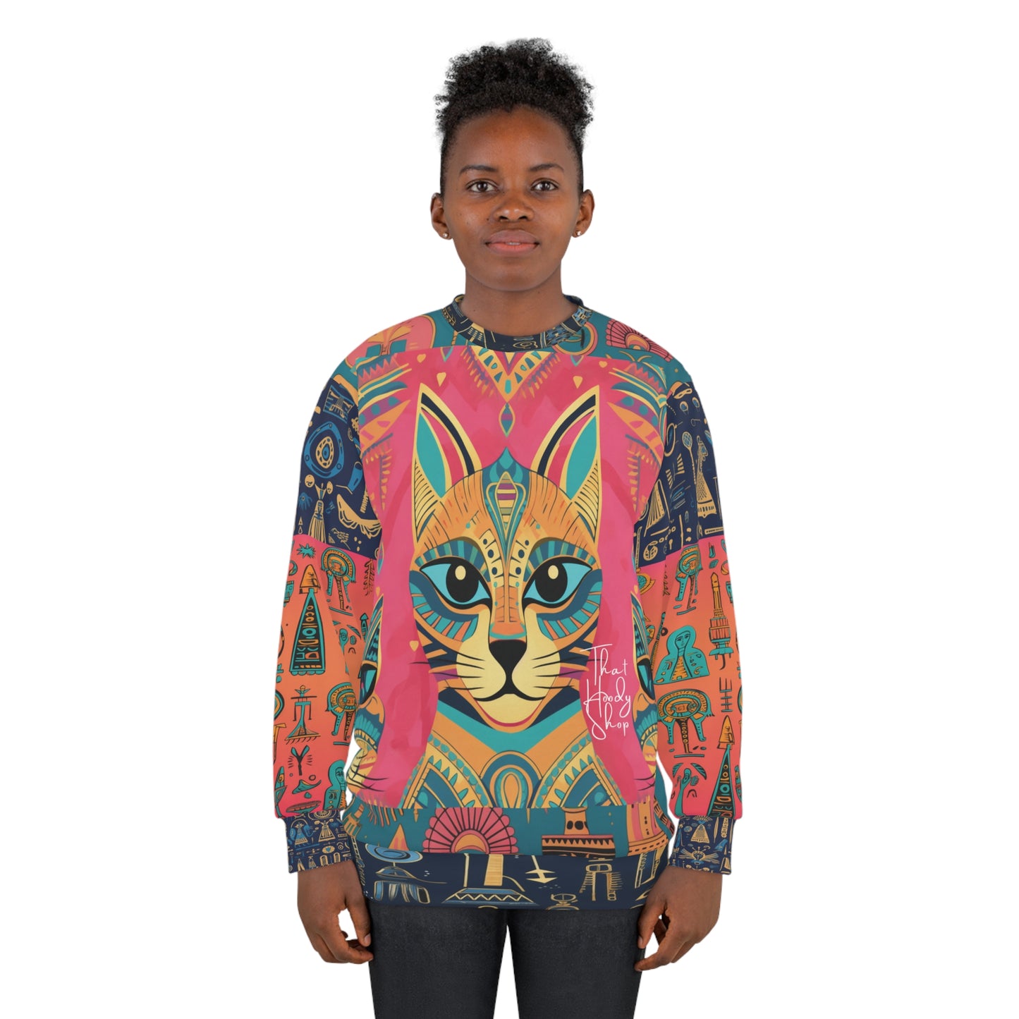 Powder Puff Pink Bastet Cat Egyptian Print Unisex Sweatshirt