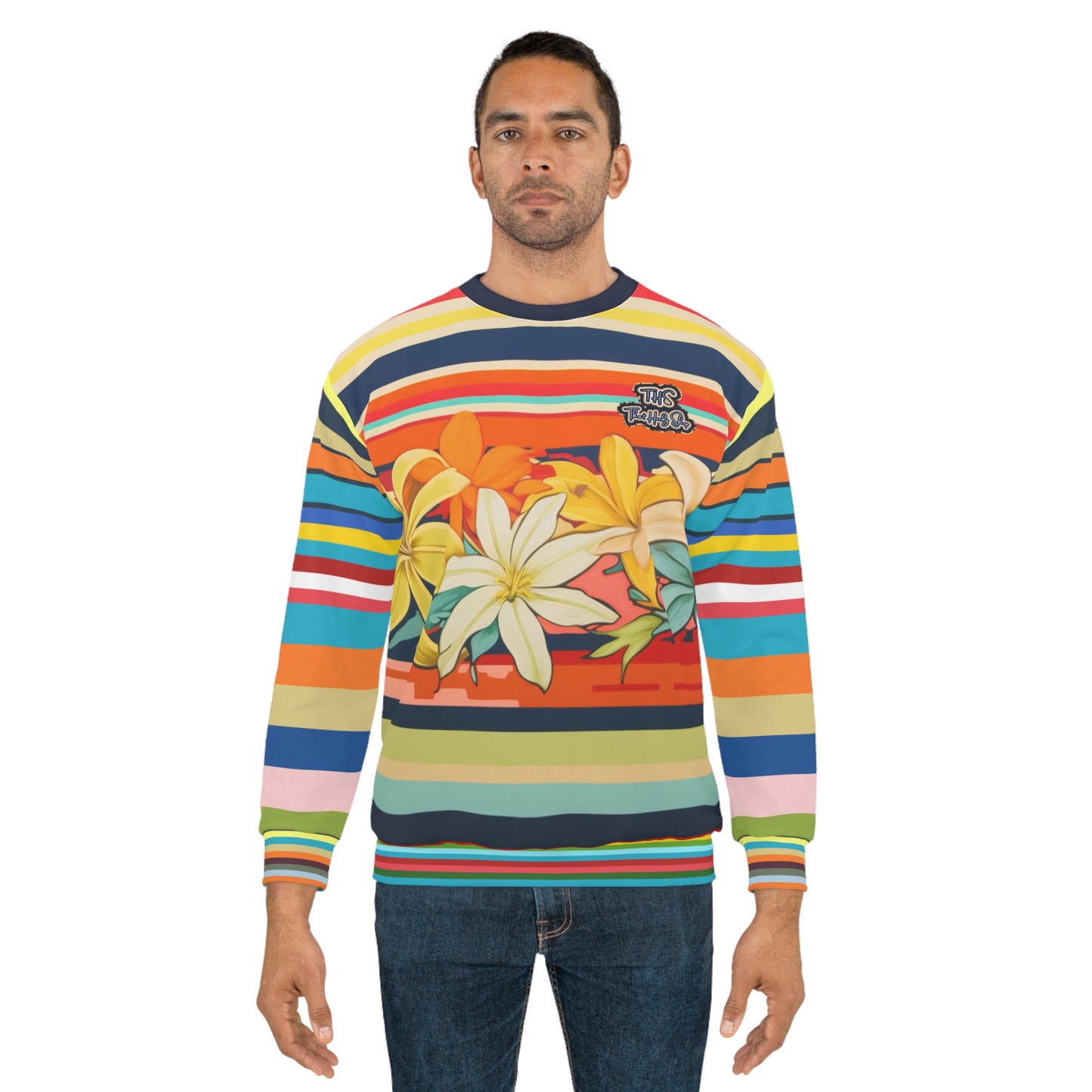 Retro Hawaiian Plumeria Rugby Stripe Unisex Sweatshirt