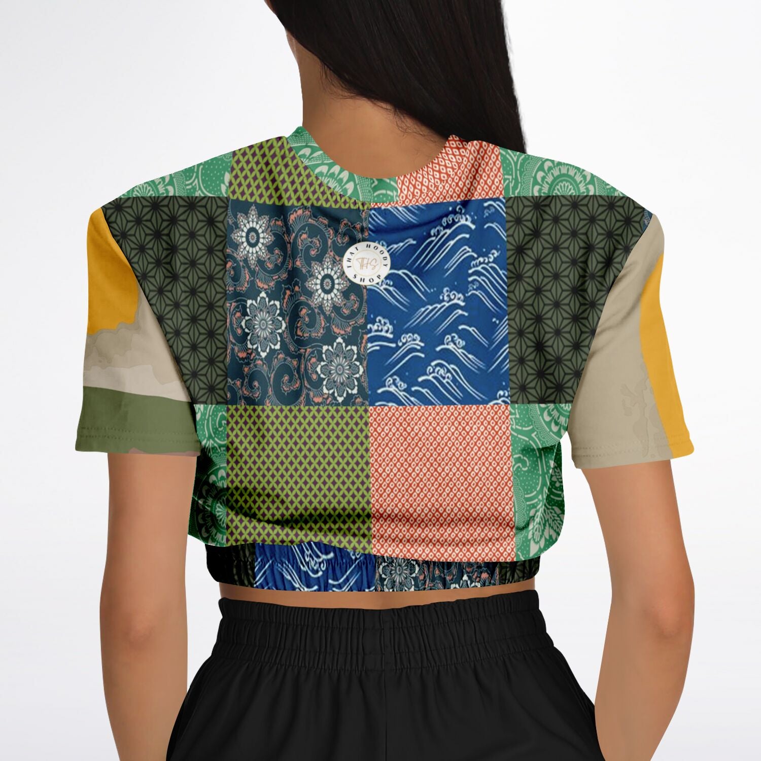 Razzamatazz Vintage Patchwork Eco-Poly Short Sleeve Cropped Pullover