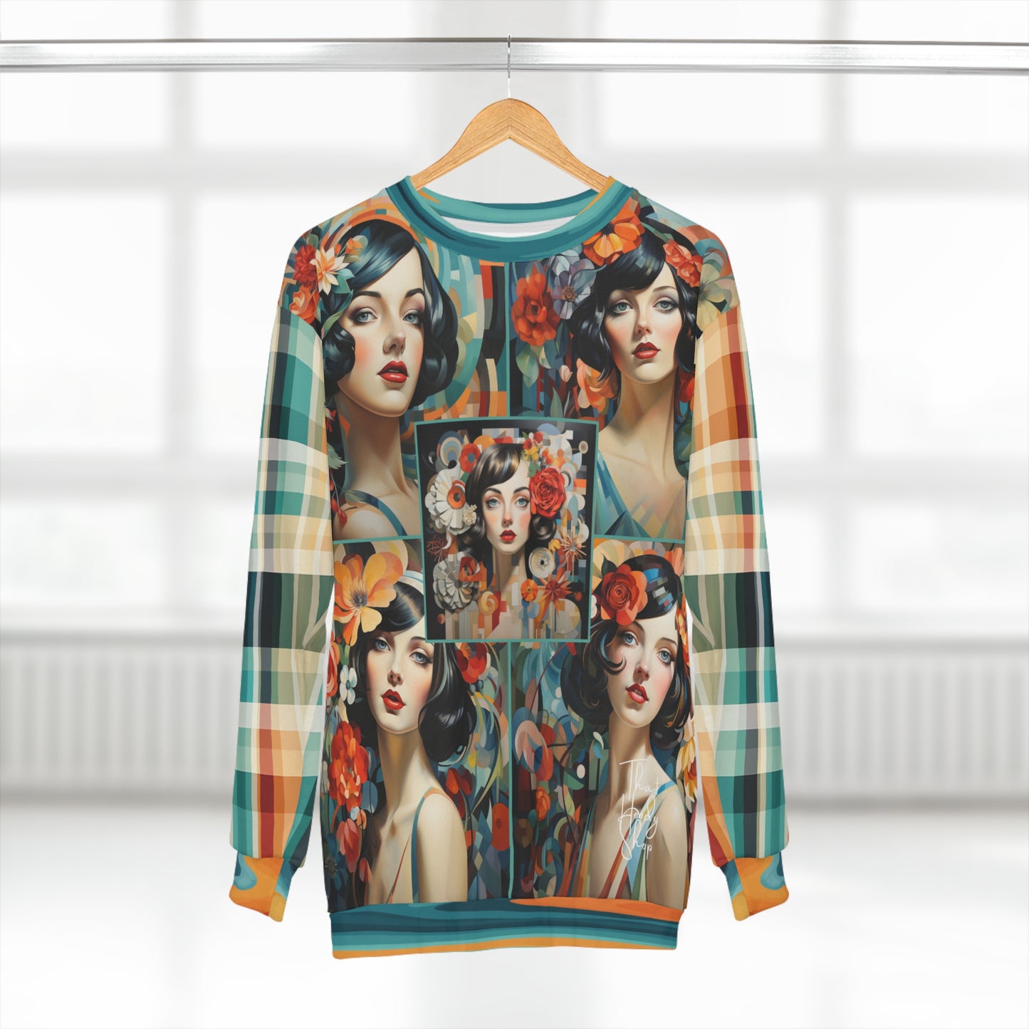 Sweet Clementine Faces Floral Plaid Patchwork Unisex Sweatshirt