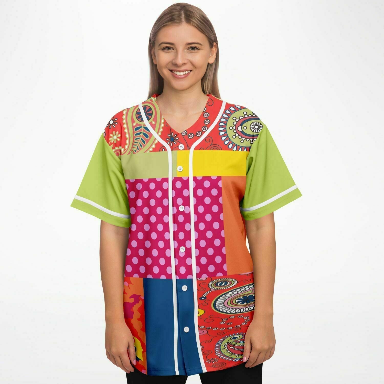 Chili Pepper Patchwork Eco-Poly Unisex Button Front Jersey