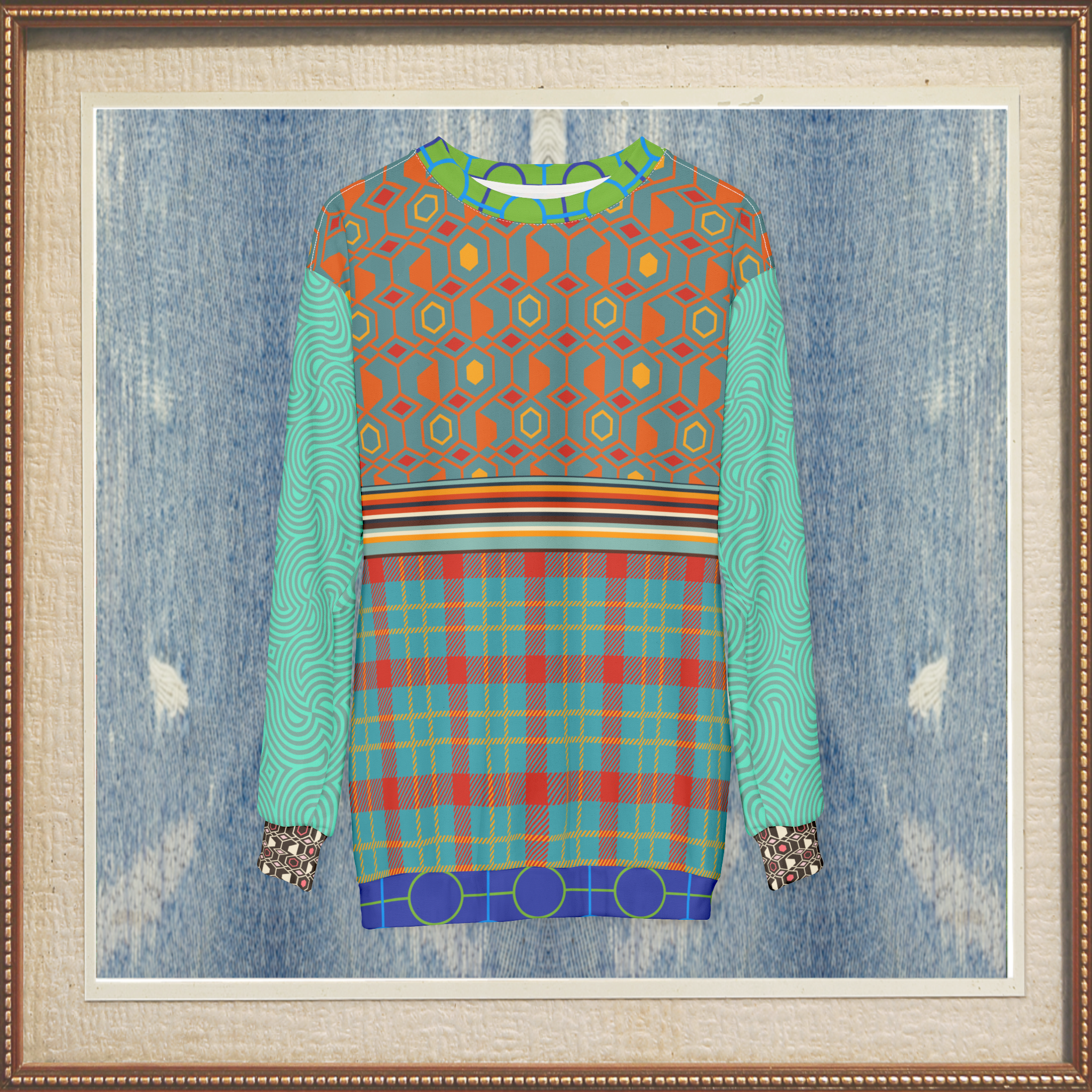 70s Retro Mixed Up Plaid Unisex Sweatshirt (Gold Label)
