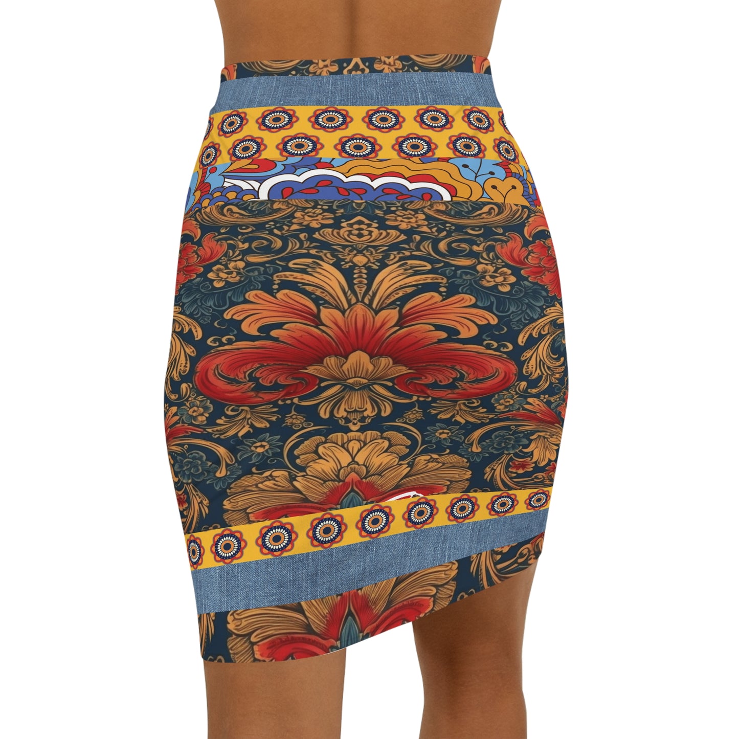 Black Mary Admiral Paisley Denim Mini Skirt