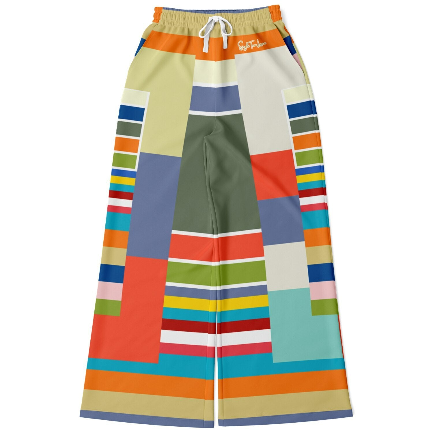 76 United Colorblock Pastel Stripe Eco-Poly Wide Leg Pants