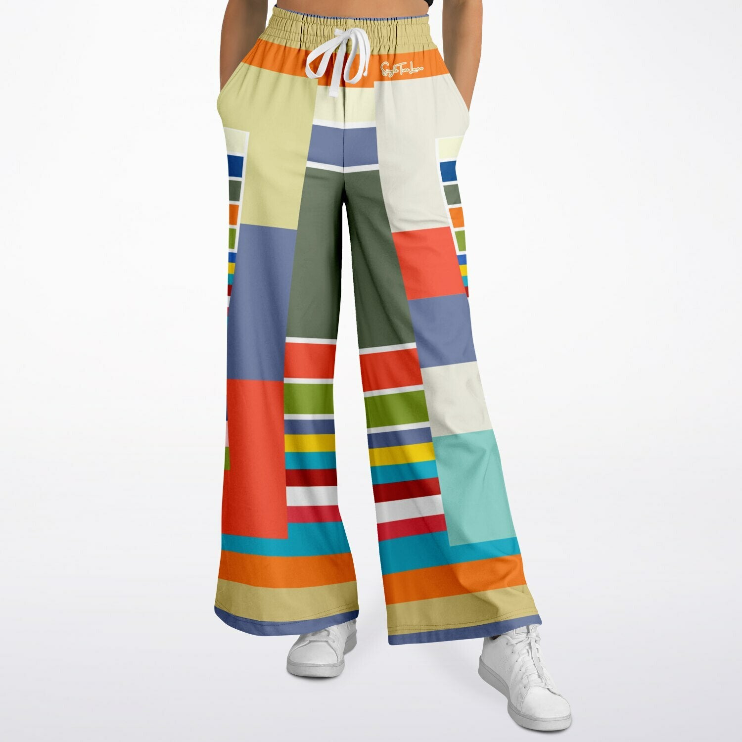 76 United Colorblock Pastel Stripe Eco-Poly Wide Leg Pants