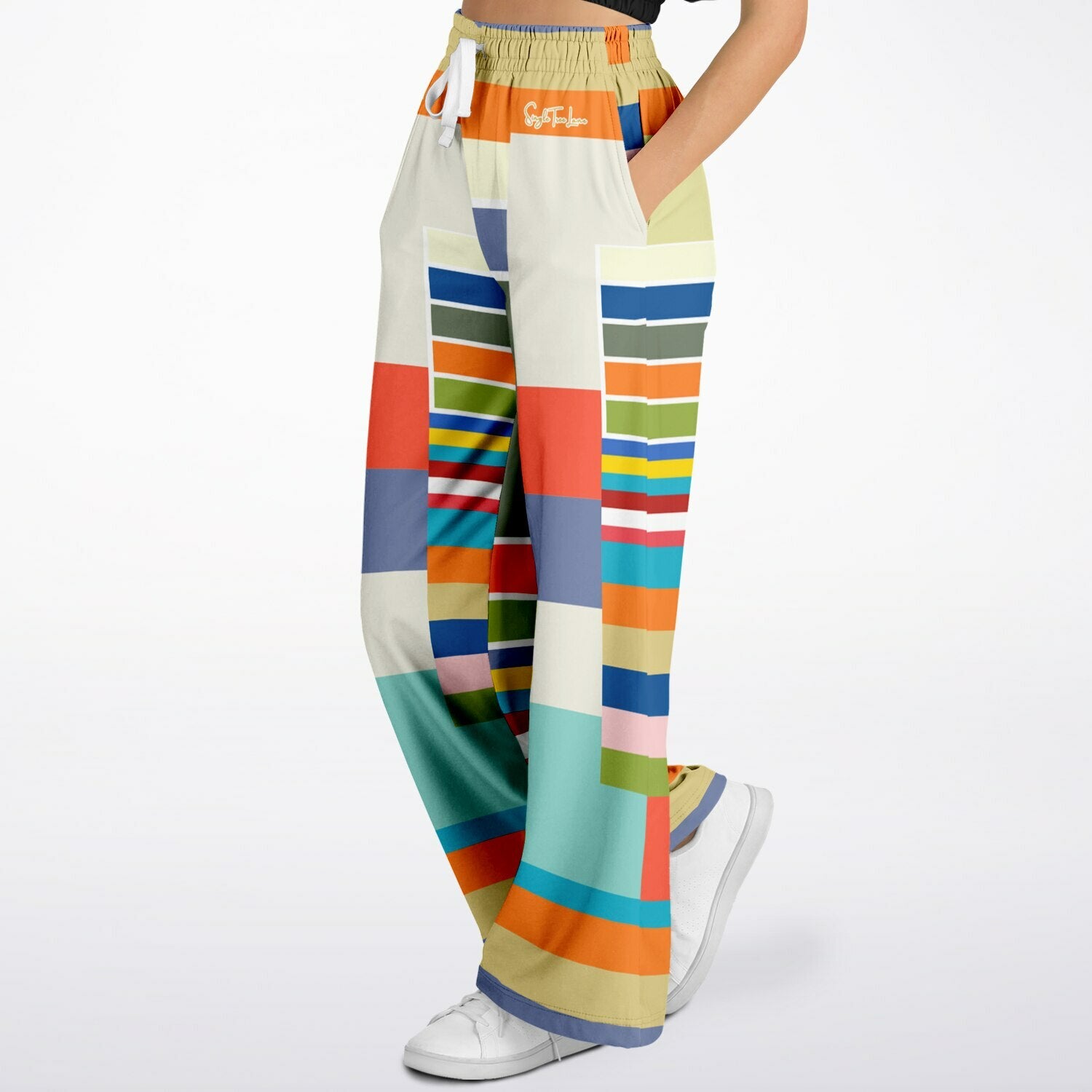 76 United Colorblock Pastel Stripe Eco-Poly Wide Leg Pants
