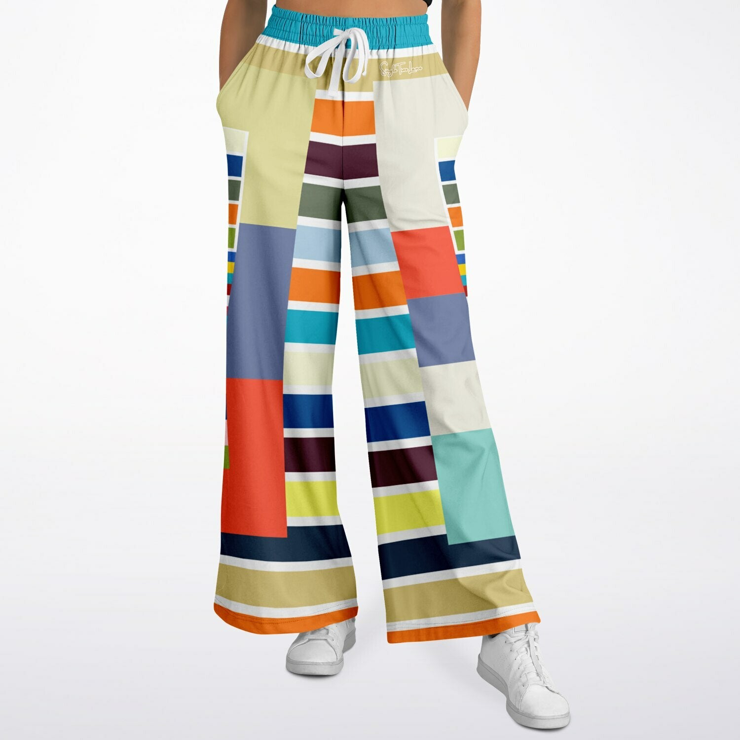 76 United Colorblock Stripe Eco-Poly Wide Leg Pants