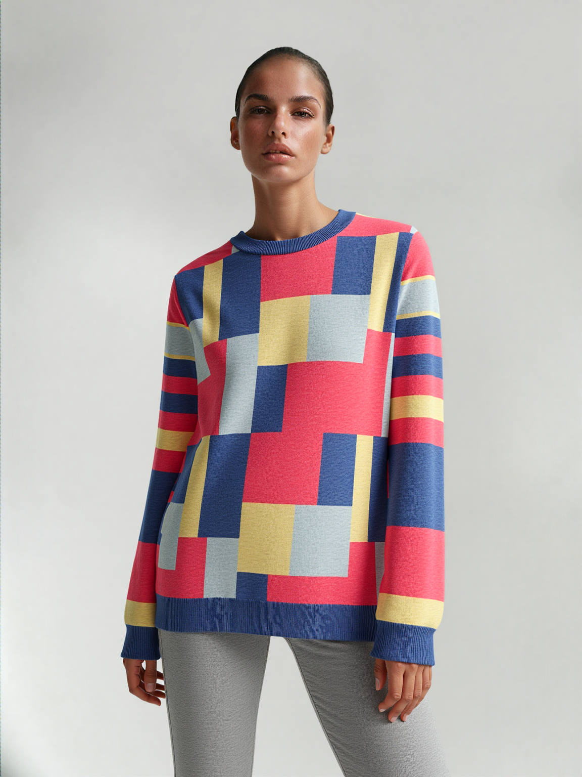 76 United Colorblock Stripe Knitted Crewneck Sweater