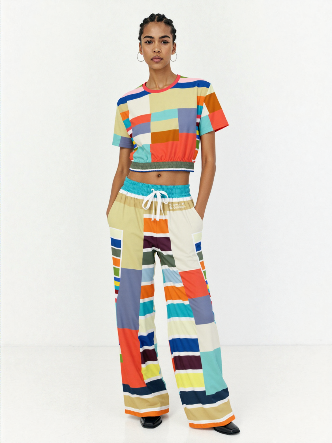 76 United Colorblock Stripe Eco-Poly Wide Leg Pants